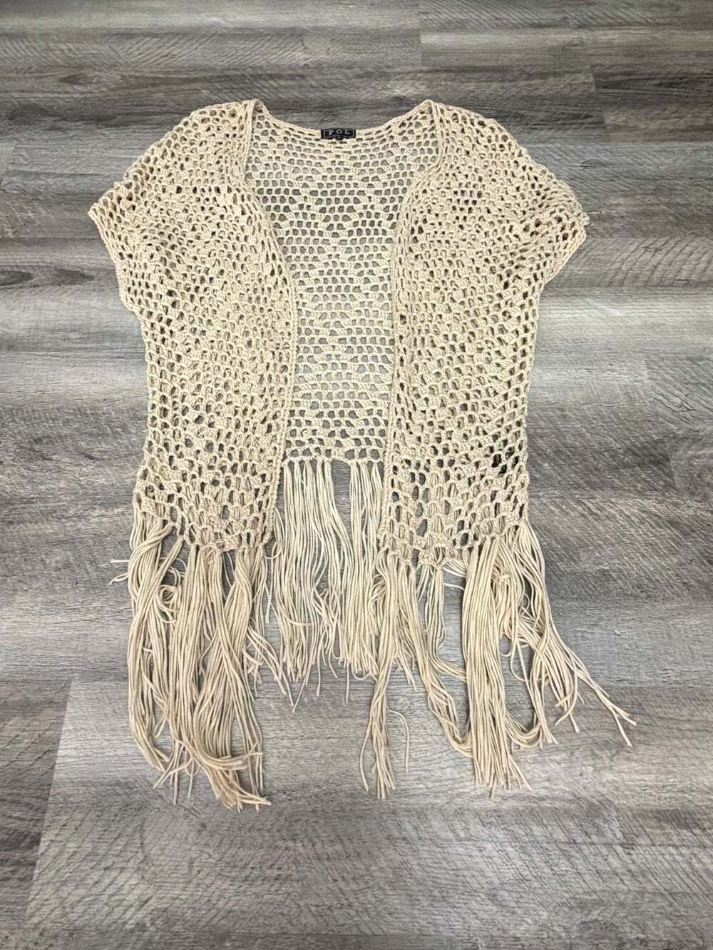 POL Crochet Fringe Vest Beige Size M
